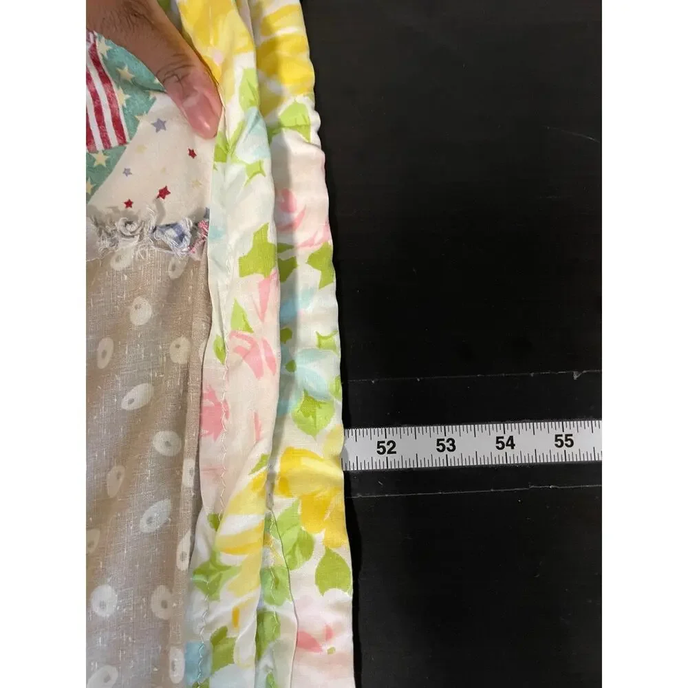 Handmade Patchwork Quilt Blanket Yellow Floral Multicolor Country Rag Throw